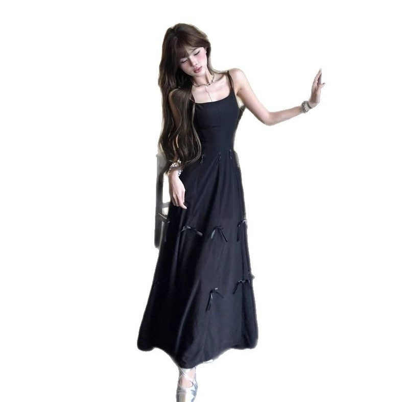 One Dress Multiple Wears Bow Blue Strap Dress for Women Summer Stylish Sweet Spicy Fitted A-Line Long Dress